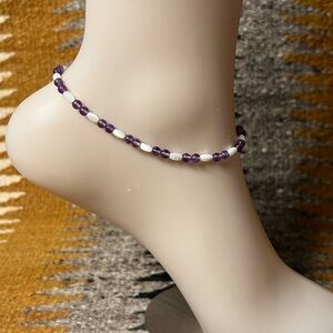 9 inch amethyst & pearl anklet